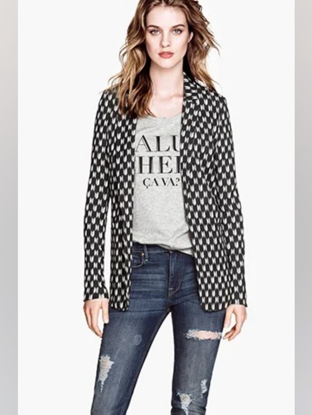 H&M Black and White Patterned Blazer